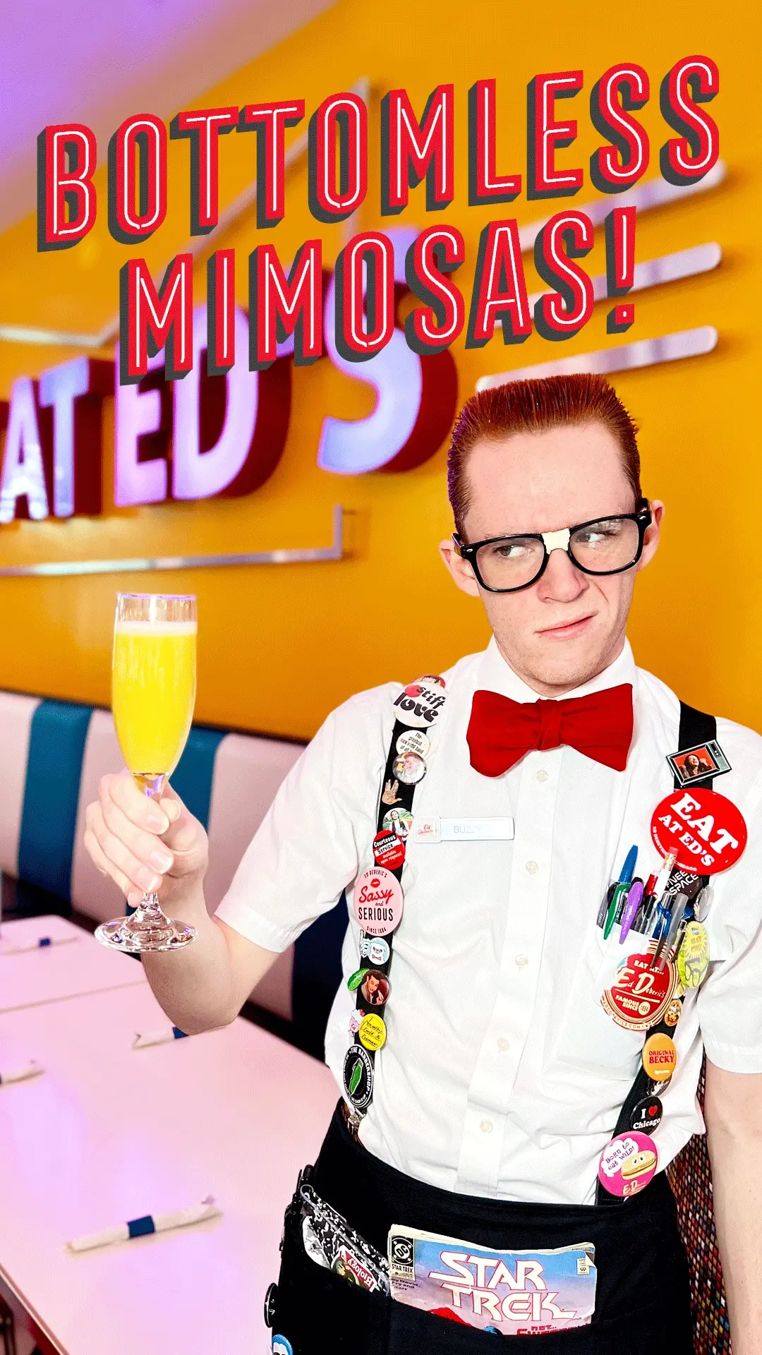 Animated bottomless mimosas promo at Ed Debevic's