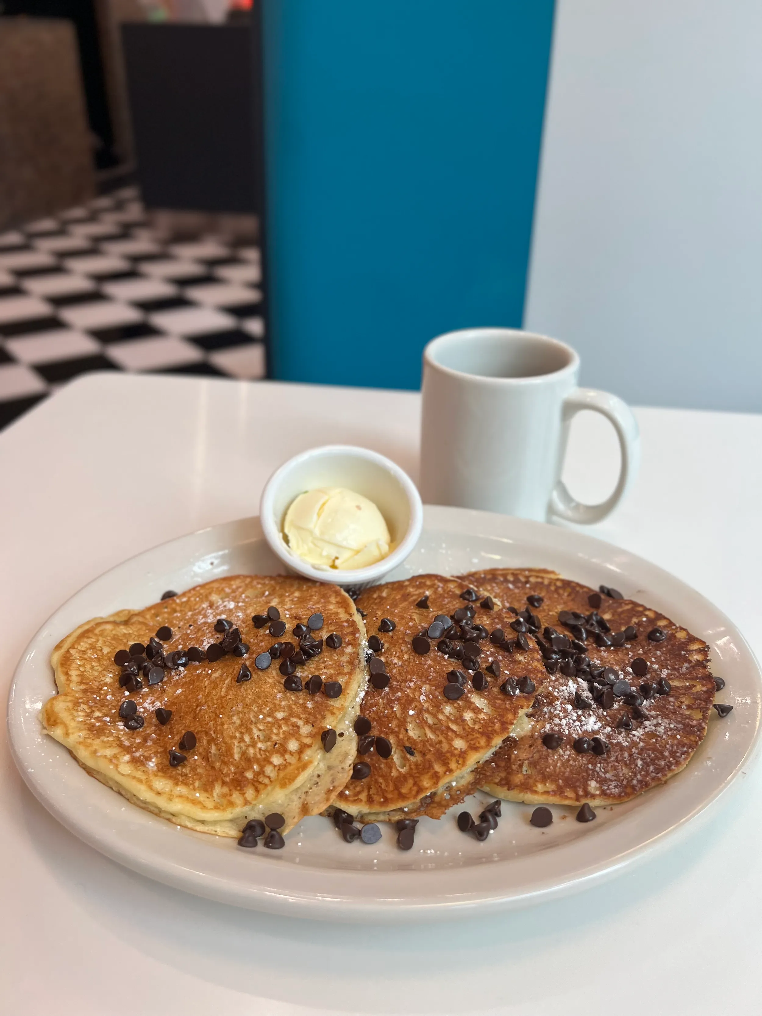 Coffee and pancakes.